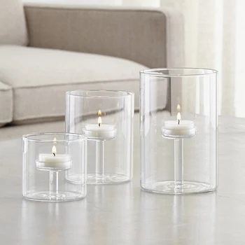 

Small Candle Stand Glass Wedding Hollow Candle Holders Transparent Candlestick Tealight Mumluk Carousel Party Decoration 50ch022