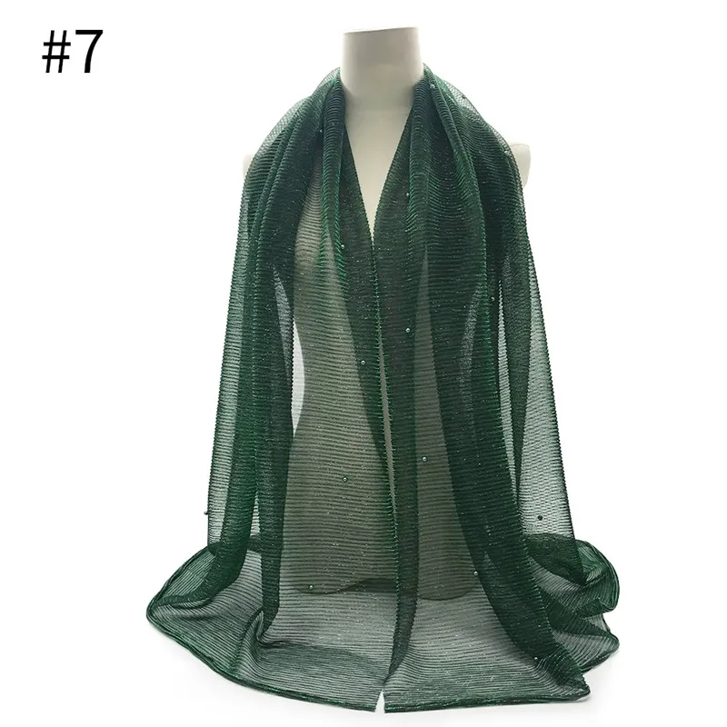 Мерцающий плиссированный хиджаб шарф жемчуг Модный женский мусульманский платок блестящие шарфы и шали дизайн для вечерние хиджабы - Цвет: 7
