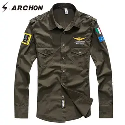 S. ARCHON MA1 ВВС США пилот тактические рубашка Для мужчин с длинным рукавом вышивка дышащий хлопок военные рубашка летчика плюс Размеры