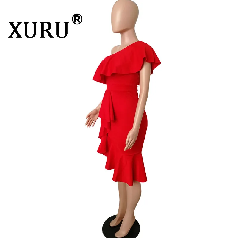 XURU осенне-зимнее Новое Женское платье с оборками модное платье с воротником в виде листьев лотоса
