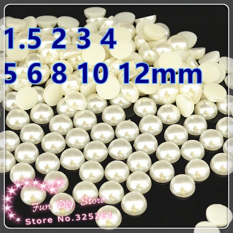 

beige/ivory half pearl 1.5-12mm all size flat back cabochon pearl