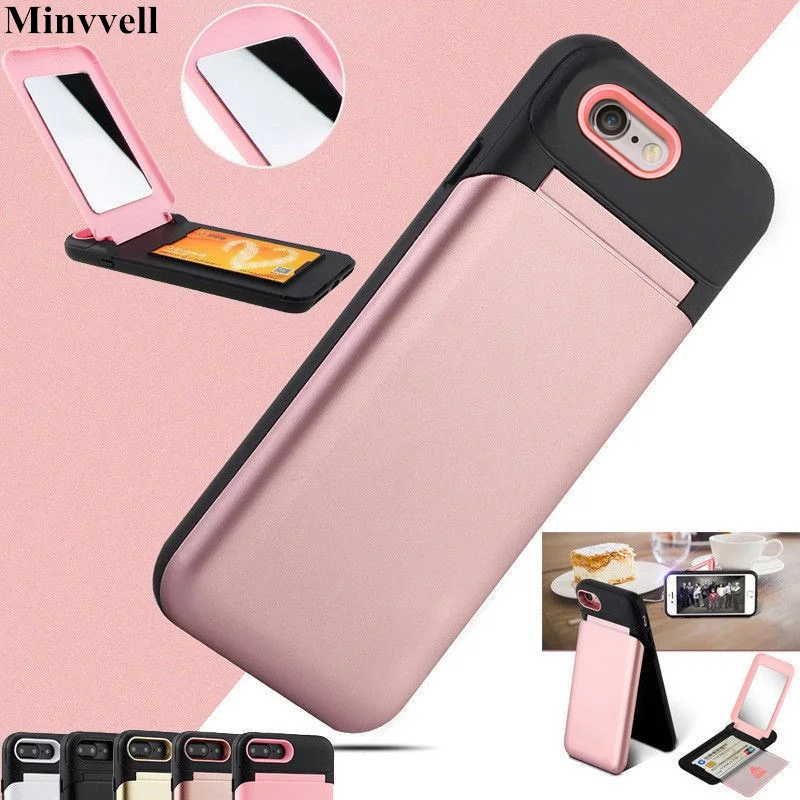 

Luxury Case for iPhone 6 6s 6plus 6splus Flip Mirror Card Slot Hybrid Shockproof Case Cover For iPhone 6 Plus 6s Plus