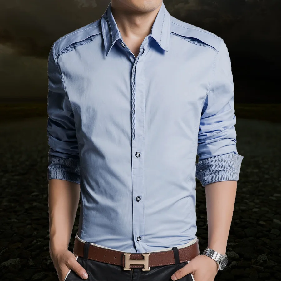 New summer style2014 men long sleeve shirt wholesale Autumn outfit pure color man contracted leisure cultivate