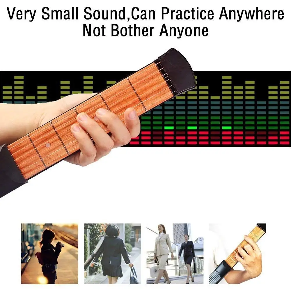 

Portable Pocket Guitar 6 Fret Model Wooden Practice 6 Strings Guitar Trainer Tool Gadget for Beginners