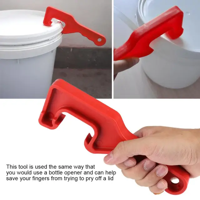 Plastic Bucket Lid Opener Tool - Manual Wrench For Paint Cans, Pails & Containers (7.87 Inch, Red)