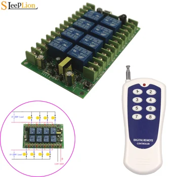 

Sleeplion 220V 8 Channel Wireless Remote Control LED Light Switch 110V 8CH Relay Output Radio RF Transmitter 315/433MHz Receiver