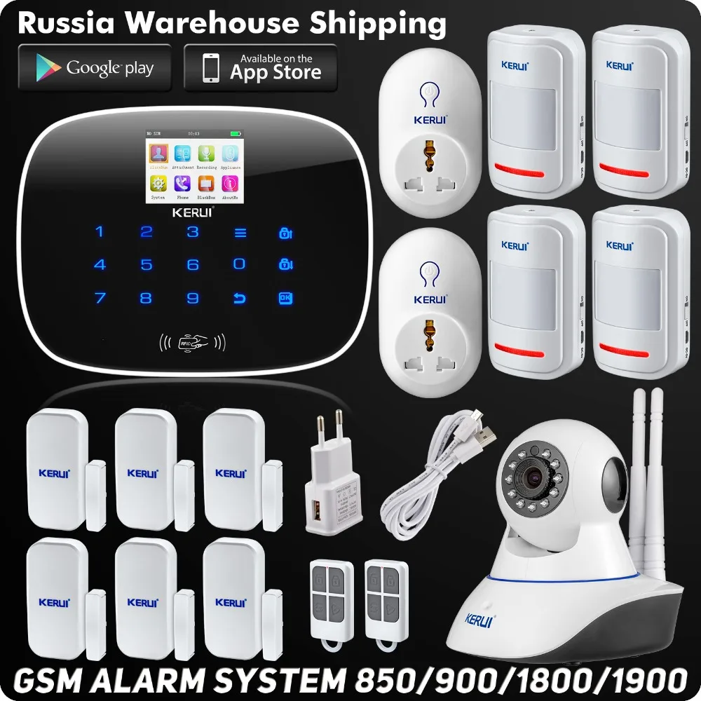 Wireless Kerui G19 IOS Android APP Remote Control GSM SMS Home Alarm System Security Burglar Smart Socket Wireless PIR Detector