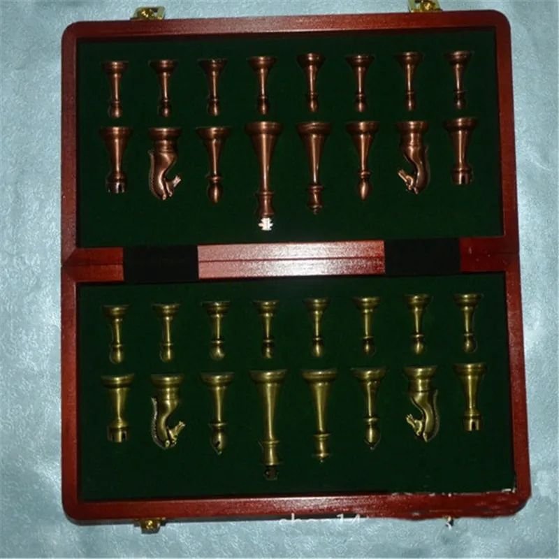

High-end Wooden Folding Chessboard Retro Metal Alloy Chess Pieces Chess Game Set 30*30*2.7cm Chessboard Friends Gift