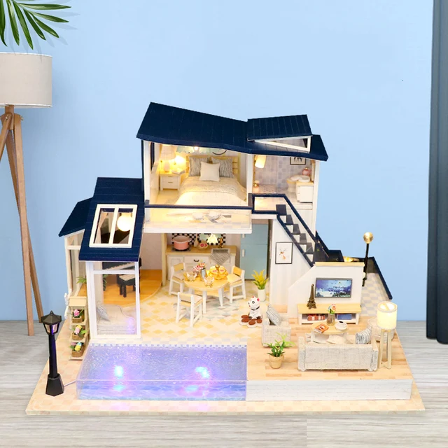 New Doll House Wooden Furniture Diy House Miniature Assemble 3D Miniaturas Dollhouse Puzzle Kits Toys For Children Birthday Gift 2