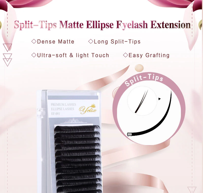 Yelix Individual False Flat Eyelashes Matte Eyelash Extension Split tip Flat Lashes Highly Soft and Light Black Ellipse 0.20