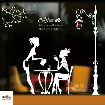 

Coffee milk tea shop girl restaurant glass ceramic tile wall stickers creative DIY store window decorative wall stickers