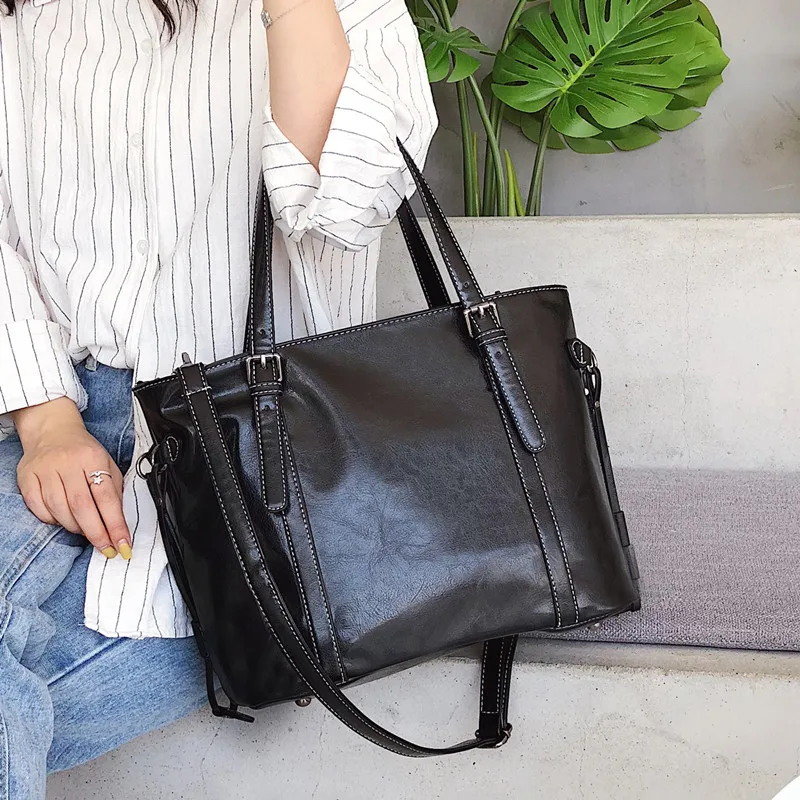 

Back Women Handbag Big Quality Oil Wax Leather Female Top-handle Bags Casual Totes Large Capacity Ladies Shoulder Bag sac a main