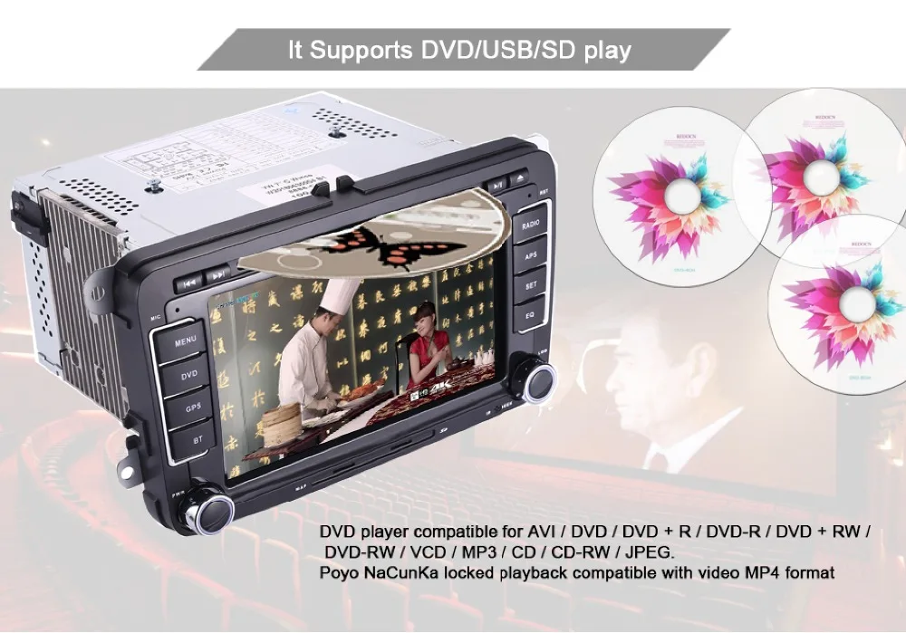 Perfect 2 Din 7 Inch Car DVD Player For VW Volkswagen Seat Polo Bora Golf Jetta Tiguan Leon Skoda with GPS Bluetooth Radio Free GPS MAP 12