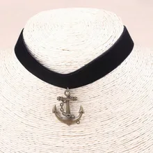 Модные женские туфли ювелирные изделия ручной работы Готический Ретро черная бархатная лента Якорь Кулон Воротник с ожерельем с подвесками Колье