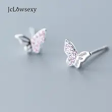 Новые подлинные 925 пробы серебро простые серьги розовый красивая бабочка индивидуальные серьги-клипсы для Для женщин Девушка подарок ювелирных изделий
