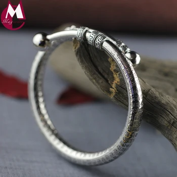 

Handmade Men Women Bangles 990 Silver Tibetan Heart Sutra Female Bracelet Buddhist Scriptures Wrist Bracelet Women Jewelry SB42