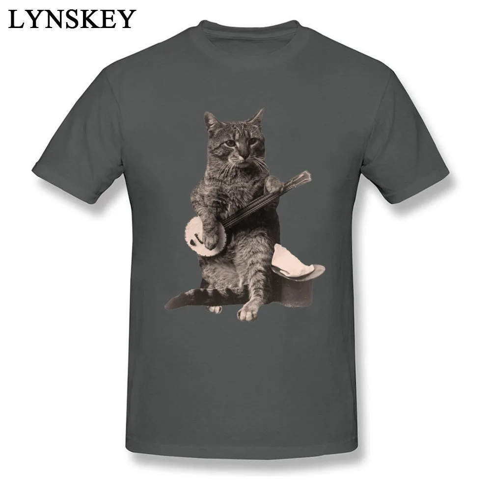 Men's T Shirts Classic Cool Short Sleeve Summer/Fall Tops Shirt Funky Crewneck All Cotton Tee Shirts Cat Playing Banjo Guitar Cat Playing Banjo Guitar carbon