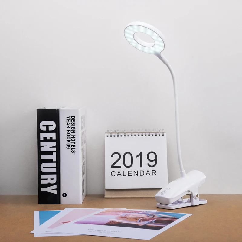 DIGAD настольная лампа USB светодиодный настольный светильник 28 светодиодный настольный светильник с зажимом для чтения книг ночной Светильник Светодиодный настольный светильник сенсорный 3 режима - Цвет корпуса: White Clip Round