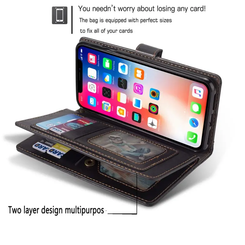 Wallet Case for iPhone XS Case Leather Vintage Flip Cover for iPhone 6 6s 7 8 Plus X XR XS Max Cases Card Holder Multi Function (51)