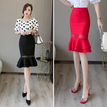 Высокая талия Русалка Прозрачный Лоскутная Тонкий Женская юбка полые красный пляжные юбки Офис ПР Saias Femininas