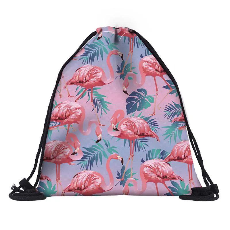 2019 Flamingo prints polyester Storage Package Drawstring Bags for Women Candy Color Sack Backpack 1 Sizes