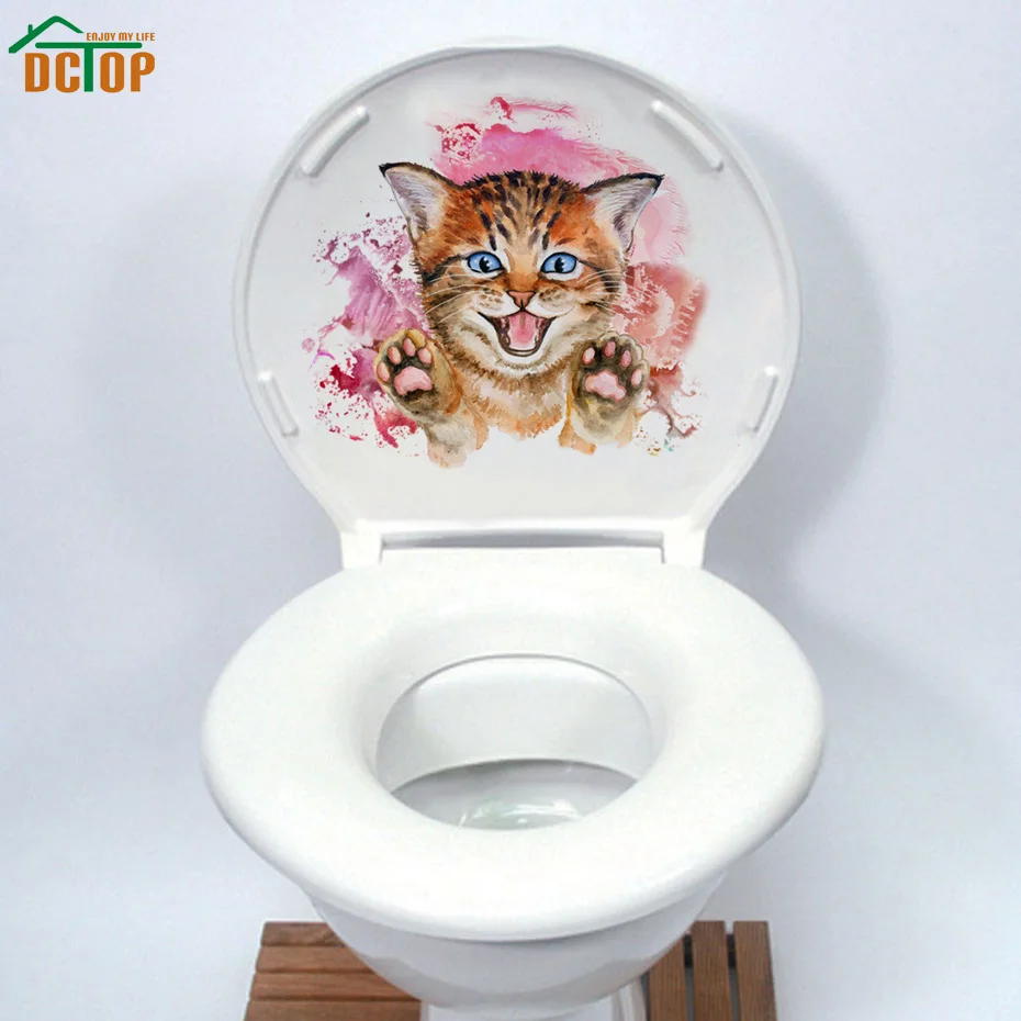 Happy Smile Little Cat Art Drawing Waterproof Toilet Sticker Wall Decal Bathroom Washroom WC Decoration (3)