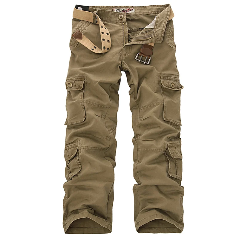 Мужские повседневные брюки карго стильные модные свободные армейские мульти-карманные тактические комбинезоны рабочая одежда брюки - Цвет: Хаки