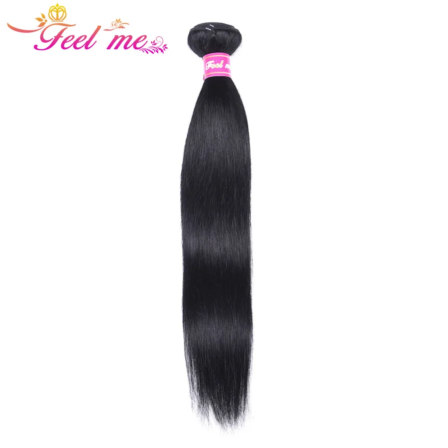 Feel Me Indian Straight Hair Bundles #1 Jet Black Human Hair Bundles Hair Weaves 10-26inch Pre-Colored Hair Extension Non Remy