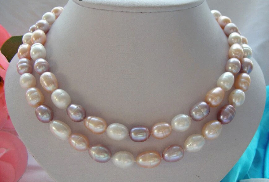 

FREE shipping>>>>Gorgeous double huge 14mm white pink purple freshwater pearls necklace j1015 new