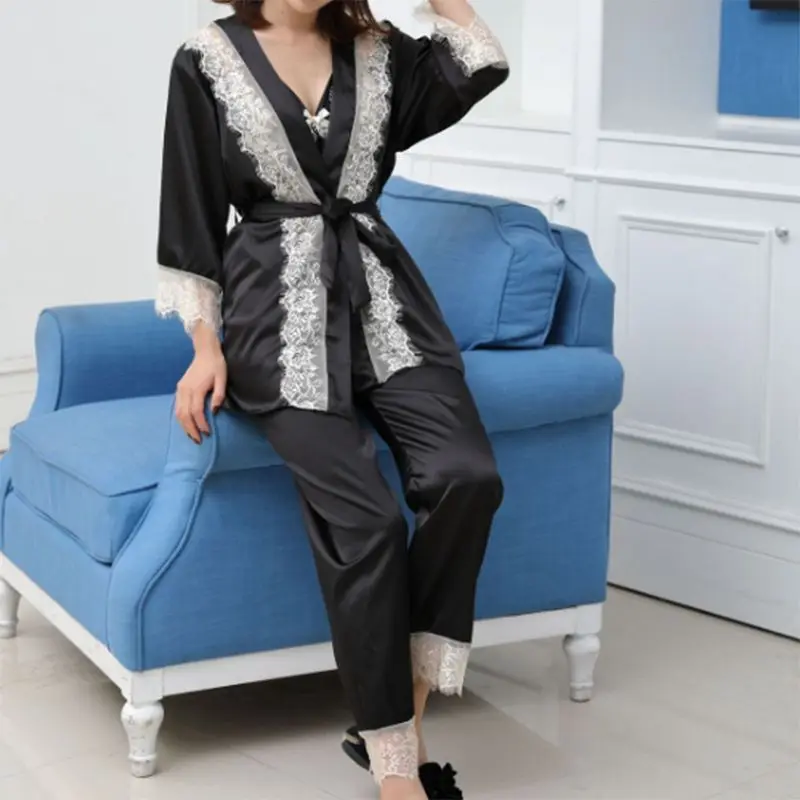 Женская сексуальная пижама женская рубашка с длинным рукавом шелковая майка