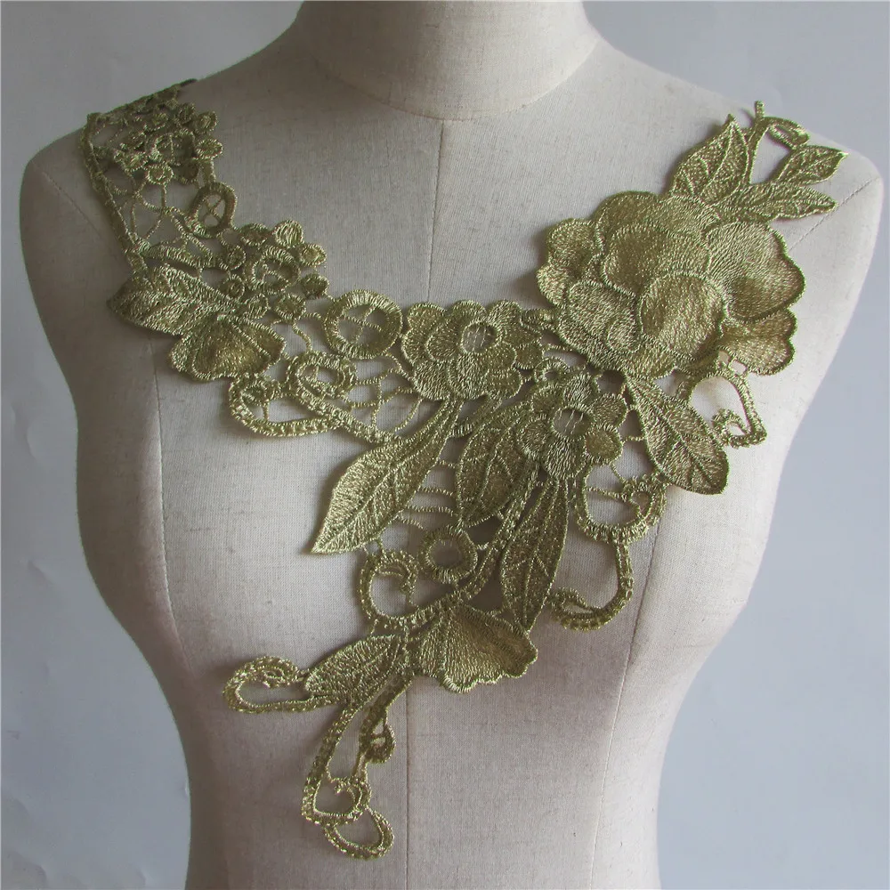 Buy Fashion all match golden Embroidered Lace Neckline