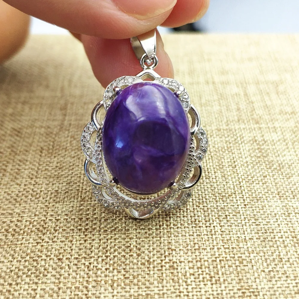 

Top Quality Natural Charoite Purple Gemstone Pendant 26x20mm Silver Plated Woman Man Charm Healing Stone AAAAAA