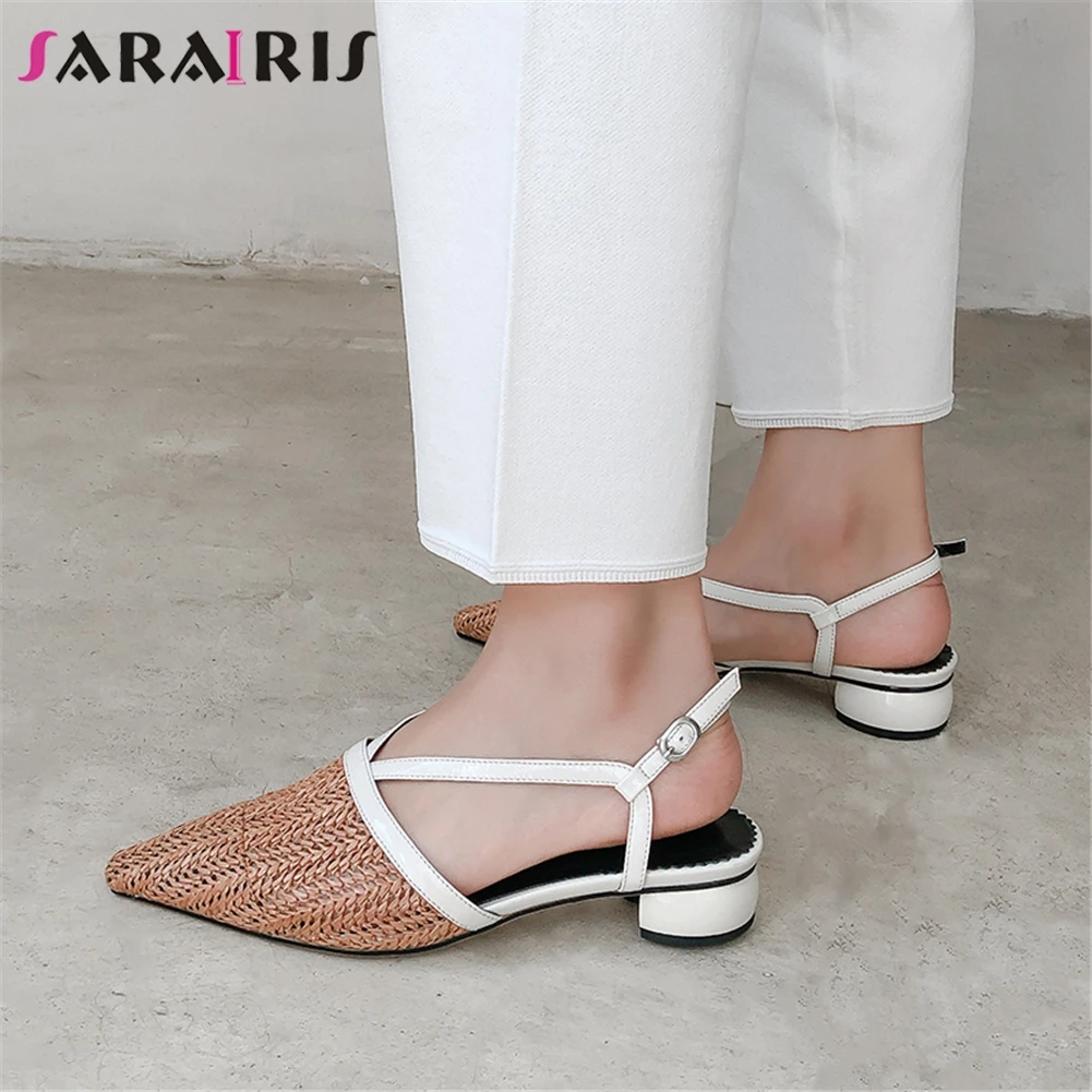 

SARAIRIS New Arrivals High Quality Buckle Strap Summer Pumps Woman Shoes Square Heels Pointed Toe Concise Shoes Woman Pumps
