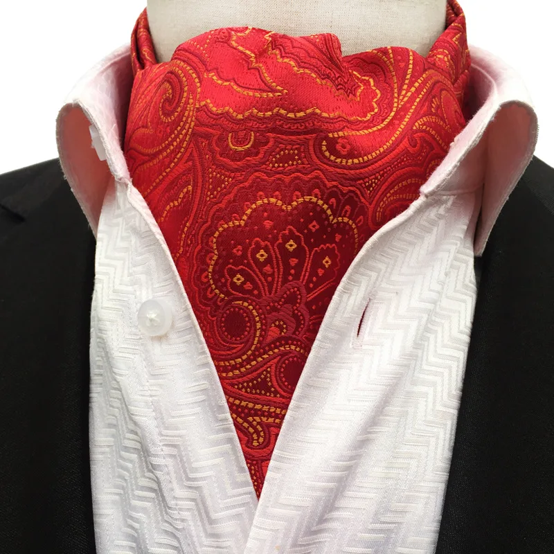 Для мужчин галстуки, шелковый галстук Ascot красный Бизнес шейный платок британский стиль Ascot галстук