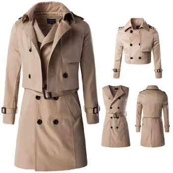 

Y600 New Fashion Spring &Autumn Men Clothing Two piece Suit Coat long double Breasted Trench Coat