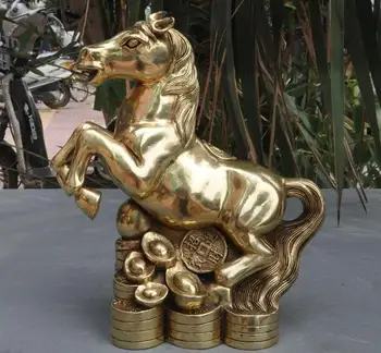 

9"Chinese Fengshui brass Wealth Yuanbao money Success zodiac Animal Horse statue