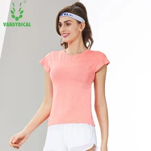 Vansydical Для женщин Спорт бег футболки тренажерный зал рубашки Йога сексуальные топы Короткий рукав эластичные тонкие Фитнес тренировки бег спортивной