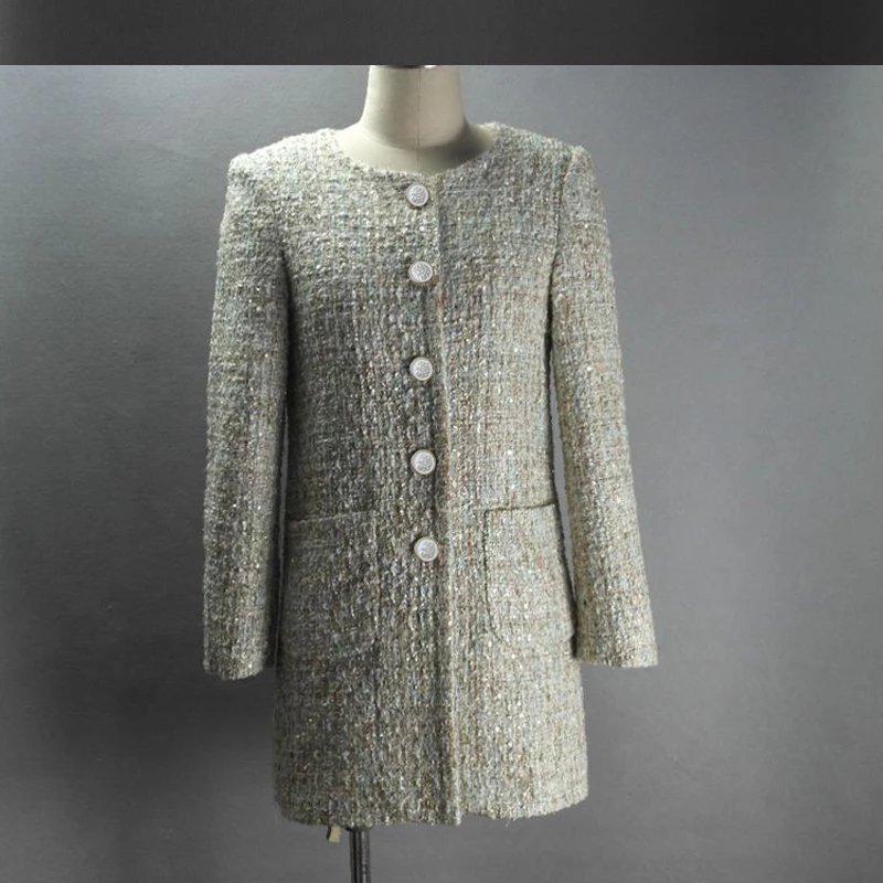 Printemps Femmes Laine Manteau hiver Dames Sections Longues Color De Mode Veste À Casual 2018 Manches Tweed Picture Et automne 8ZwqYSqz
