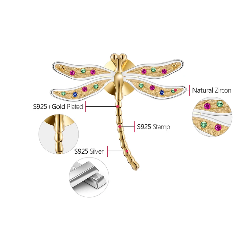 Lotus Fun реальные 925 серебро ручной работы Fine Jewelry многоцветный циркония красивая стрекоза Дизайн броши для Для женщин