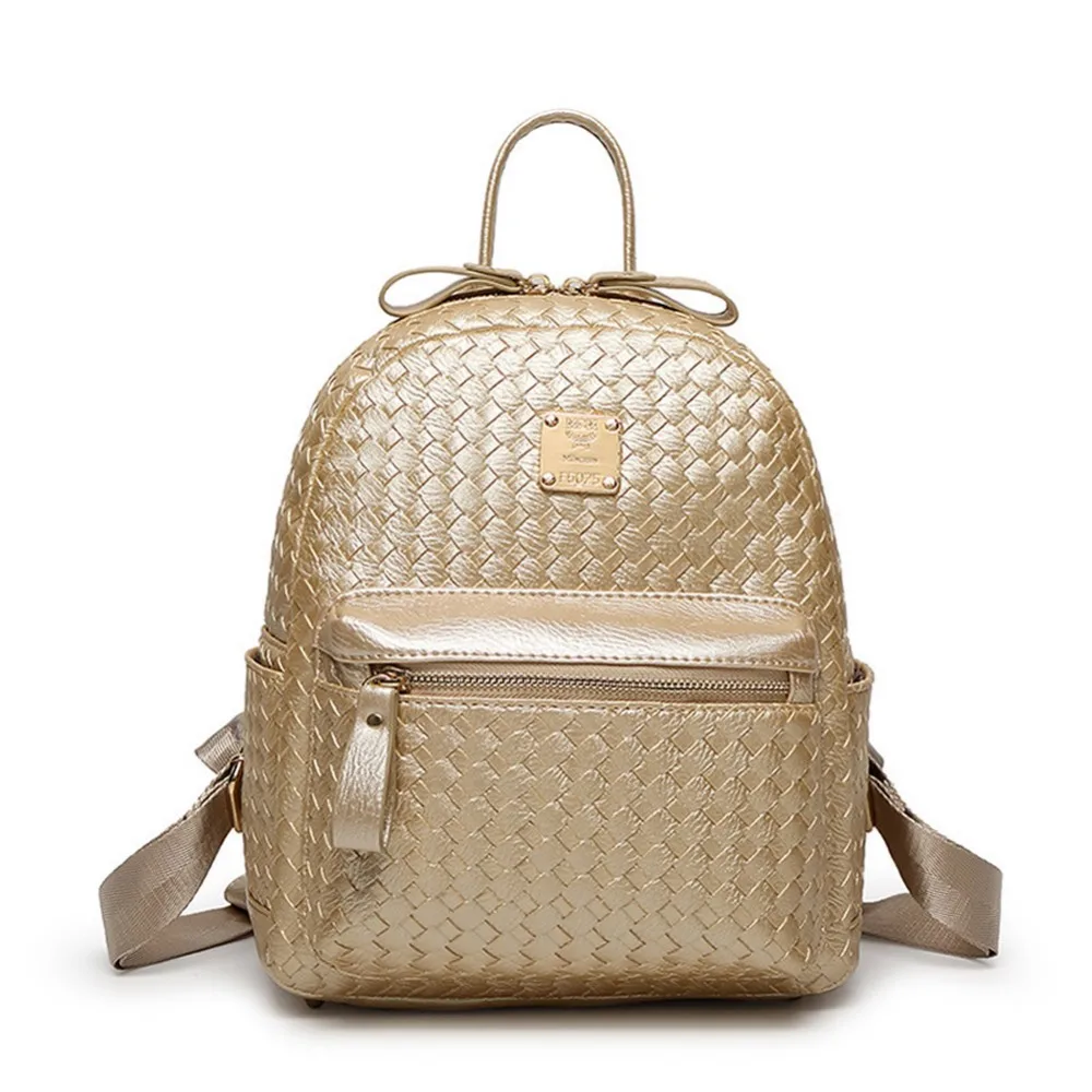 Fashion Multifunctional Leather Weaving Women Backpack College Wind Leisure Schoolbag for Teenager Girls Mini Travel Storage