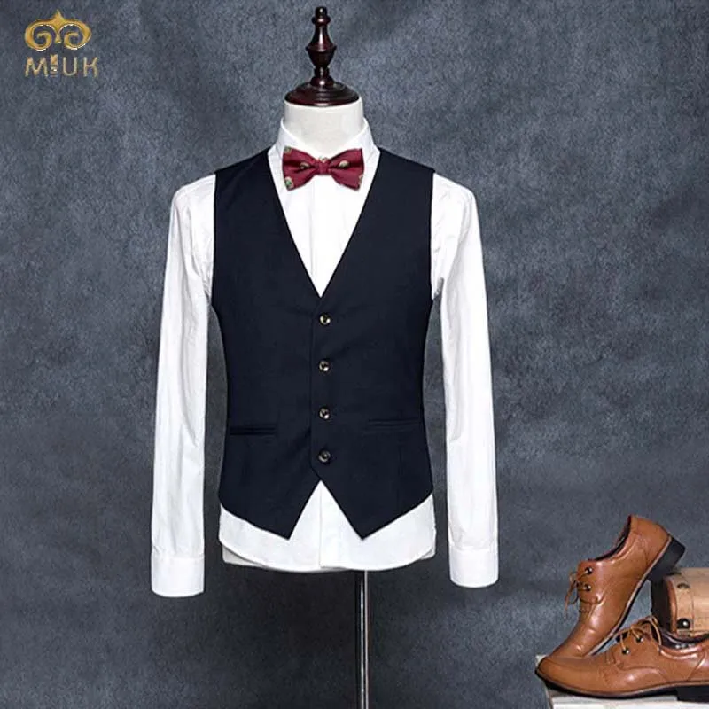 Large Size Solid Men Vest 4XL 3XL Slim Fit Three Buttons Mens Casual