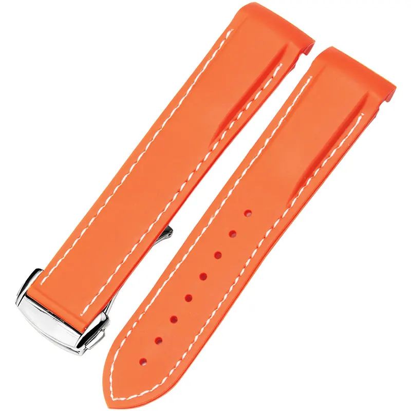 

Apply to omega watch 20mm22mmblack diver bent end silicone rubber watch straps and deployment buckle with for Strap Bracelet.