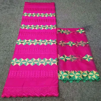 

2019 Best Selling Swiss voile laces African Fabric Fuchsia High Quality With Nigeria Tulle cord Lace 5+2yards/sets O93-16
