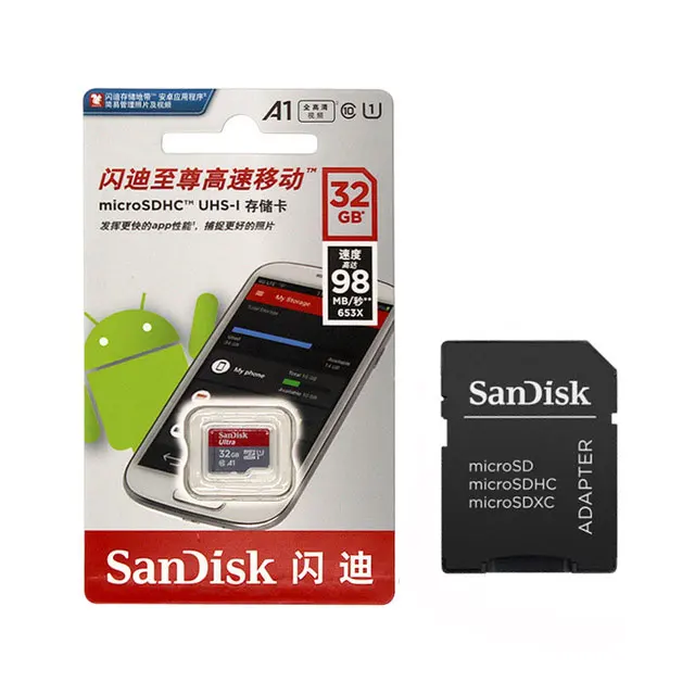 Оригинальная карта Micro SD sandisk Ultra, класс 10, 16 ГБ, 32 ГБ, MicroSD, 64 ГБ, 128 ГБ, A1, 100 МБ/с./с,, карта памяти microSDHC/SDXC UHS-1 - Емкость: A1-TF-32G-SD-Adapter