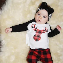 Футболка с принтом оленя для маленьких мальчиков и девочек топ+ длинные штаны, одежда