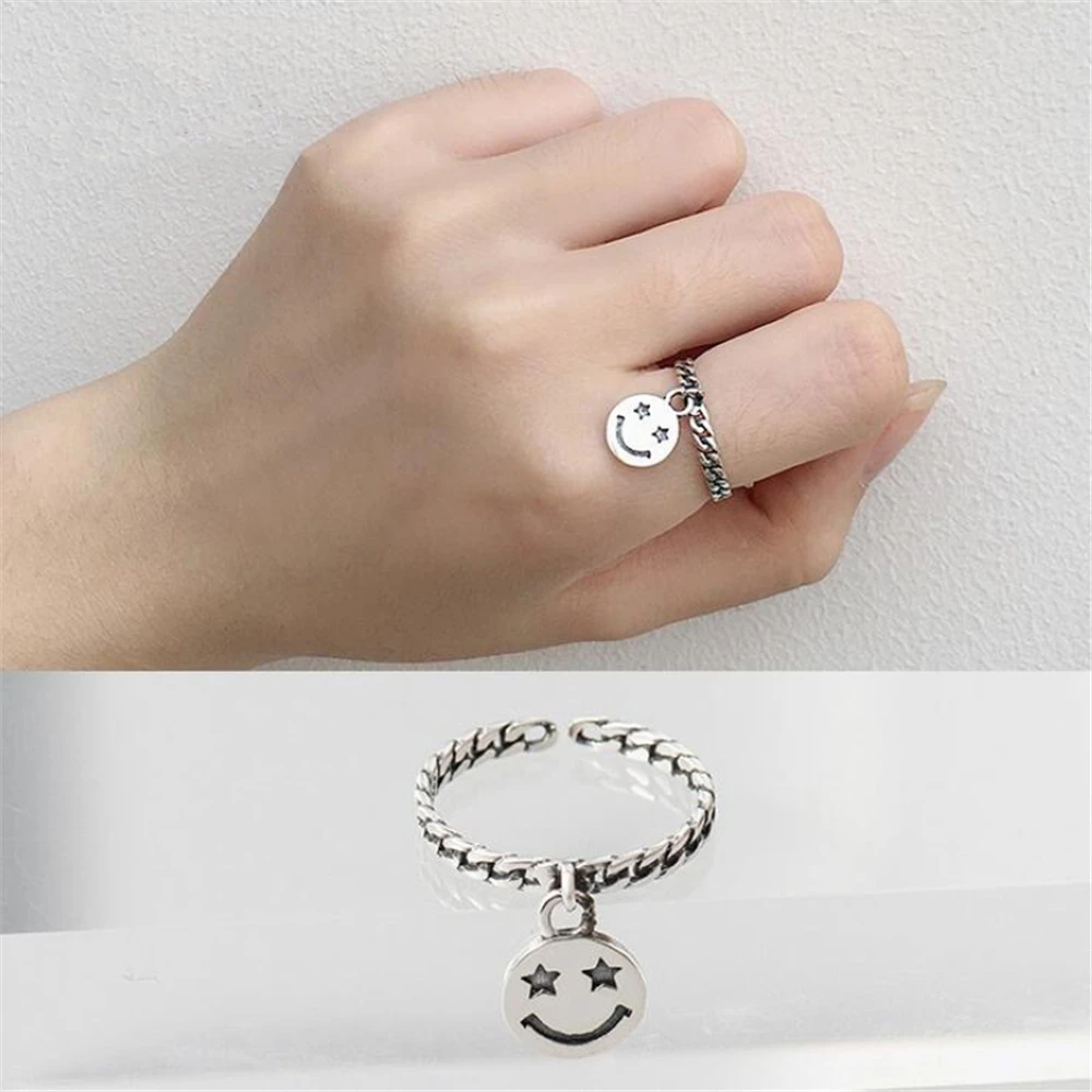 

925-14R Adjustable Smile Pendent 925 Pure Silver Ring For Girls Gifts For Lover