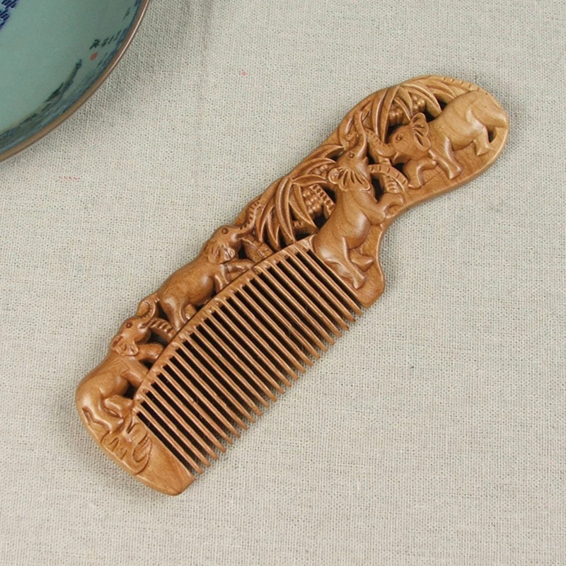 

Vintage Wooden Hollow Out Handmade Natural Peach Comb Sweet Handmade Wooden Comb Hair Combs Hair Styling Tools