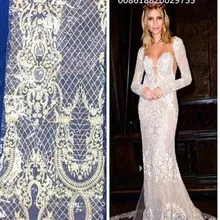 5 ярдов ju002# offwhite Роскошные вышивки сетка кружевной ткани для платья Раскрой/праздничное платье/случаев