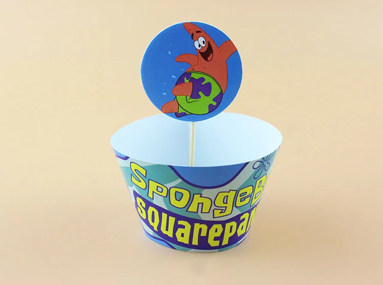 Новый Дизайн Губка Боб квадратные кекс обертки 12 шт. Toppers + торт Аксессуары дети