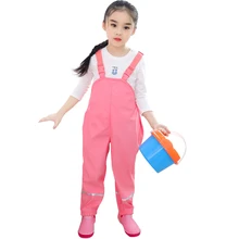 Детские непромокаемые штаны непромокаемые комбинезоны из искусственной кожи для девочек весенние штаны на лямках для мальчиков дышащий детский пуансон, штаны, комбинезон, одежда